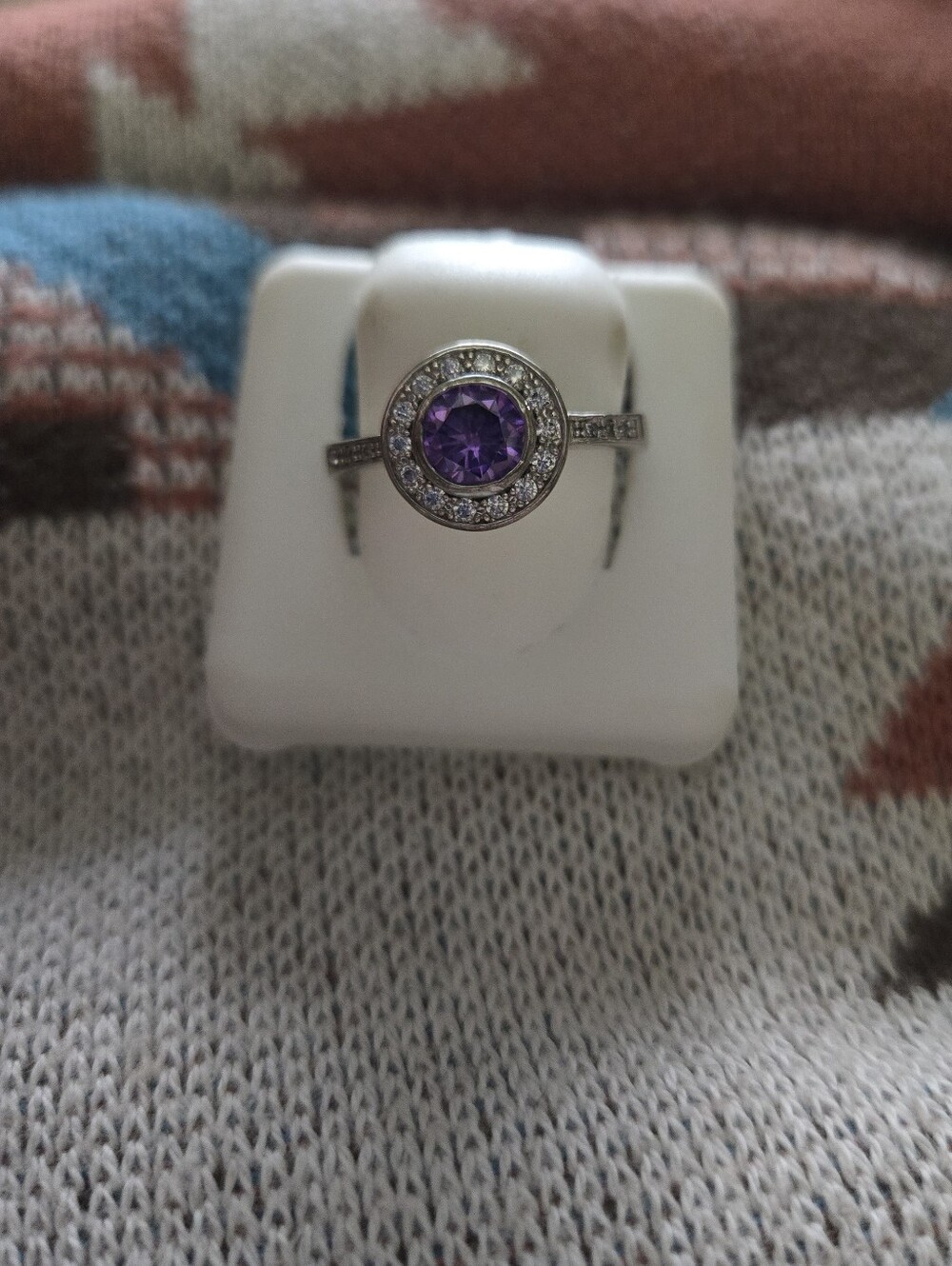 Sterling Silver Purple Halo Ring - Amethyst Center